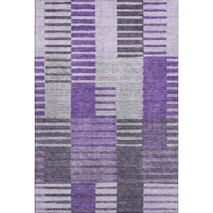 10' X 14' Striped Washable Area Rug With UV Protection (656268) - Purple / Ivory / Gray
