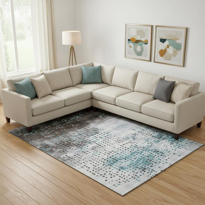 10' X 14' Geometric Washable Area Rug With UV Protection (710453) - Teal / Chocolate