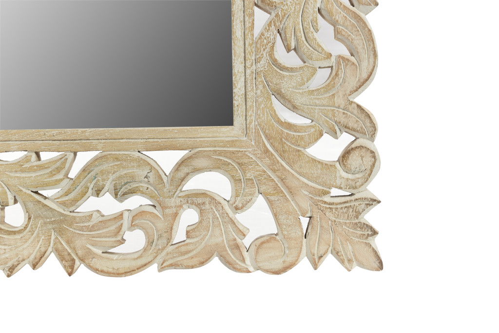 47" Antiqued Solid Carved Scrollwork Accent Mirror - White