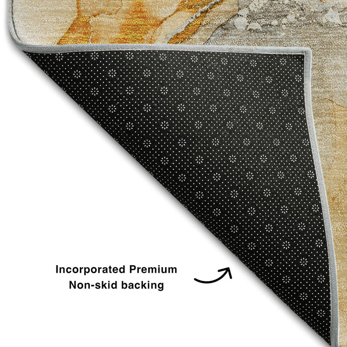 10' X 14' Abstract Washable Area Rug With UV Protection (647470) - Orange / Ivory