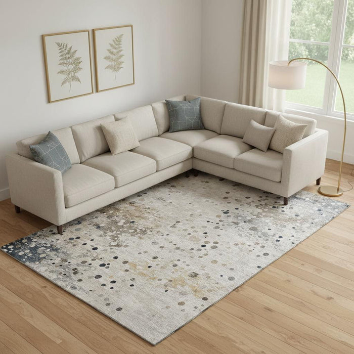 10' X 14' Abstract Washable Area Rug With UV Protection (710753) - Ivory / Gold / Gray