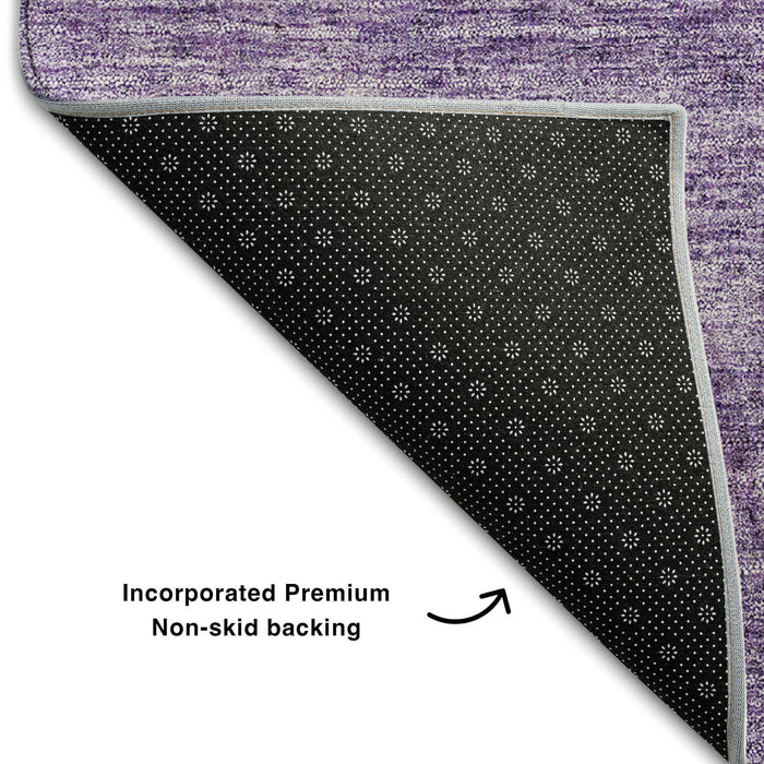 8' Abstract Washable Round Rug With UV Protection (656576) - Purple / Gray / Ivory