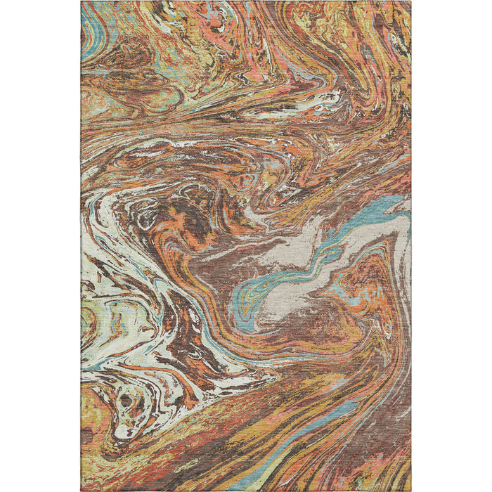 10' X 14' Abstract Washable Area Rug With UV Protection (683117) - Khaki / Blue / Copper
