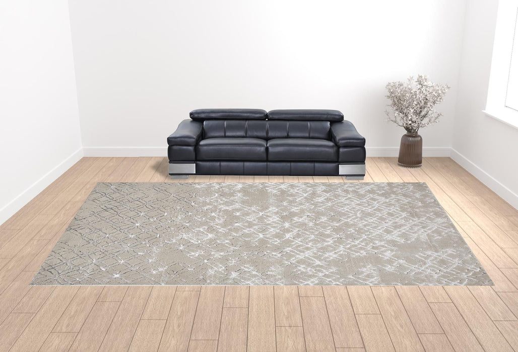 12' x 18' Abstract Area Rug - Silver Gray And White