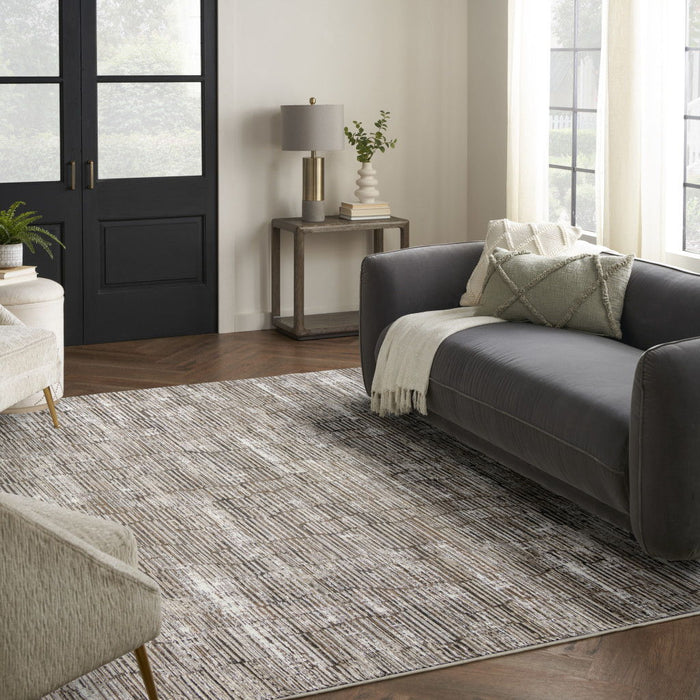 9' X 12' Abstract Non Skid Area Rug - Brown And Ivory