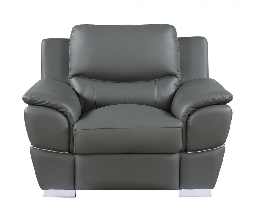 Leather Match Arm Chair - Gray And Silver