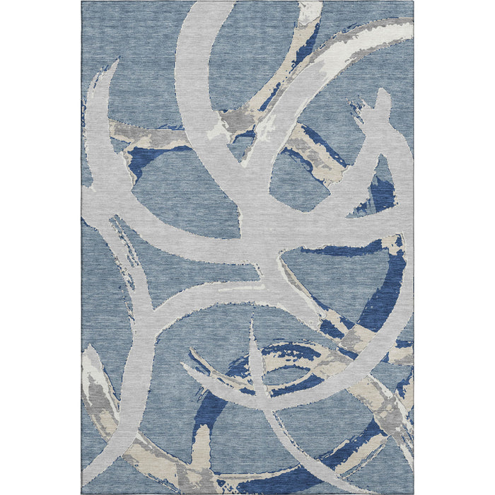 10' X 14' Abstract Washable Area Rug With UV Protection (680253) - Denim Blue / Gray / Ivory