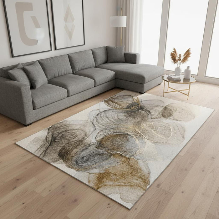 9' X 12' Abstract Washable Area Rug With UV Protection (647025) - Brown / Ivory