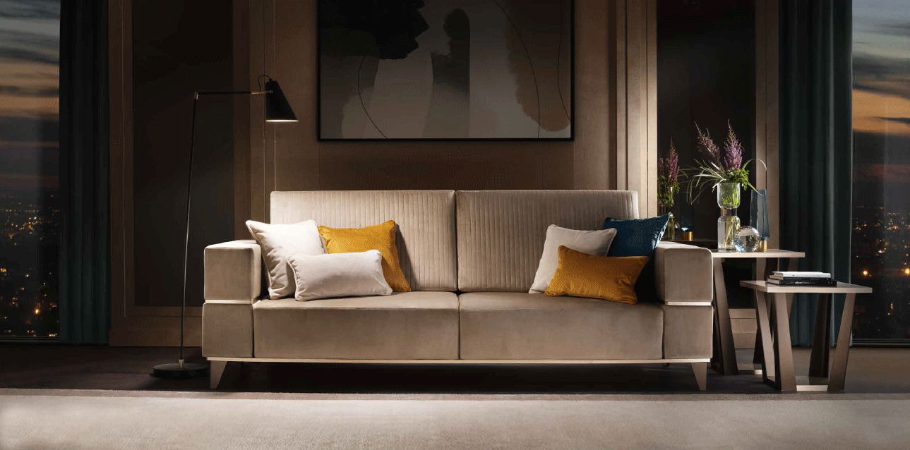 Beige ArredoAmbra 2-seat stationary loveseat sofa by ESF with plush cushions and modern design, perfect for living room seating.