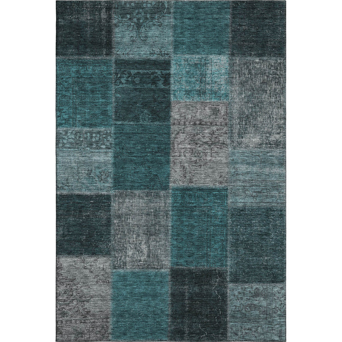 5' X 8' Patchwork Washable Area Rug With UV Protection (655206) - Teal / Gray