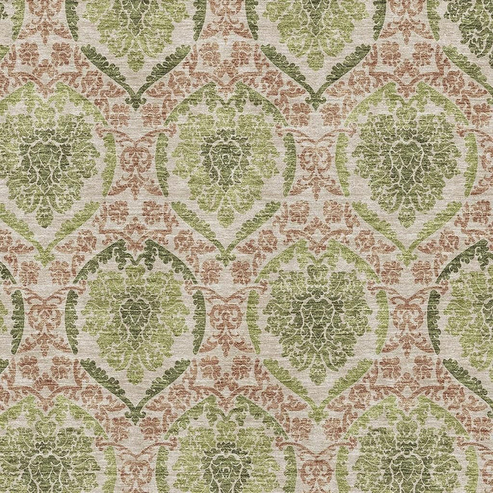 8' X 10' Medallion Washable Area Rug With UV Protection - Olive Green And Copper
