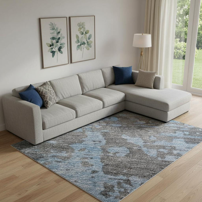 10' X 14' Abstract Washable Area Rug With UV Protection (697674) - Teal / Taupe / Blue