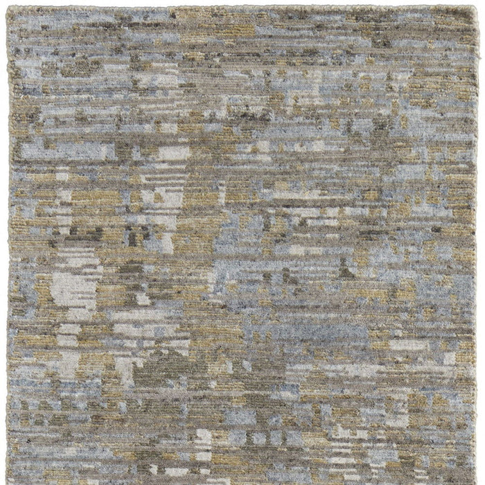 8' Wool Abstract Hand Knotted Runner Rug - Brown And Gray