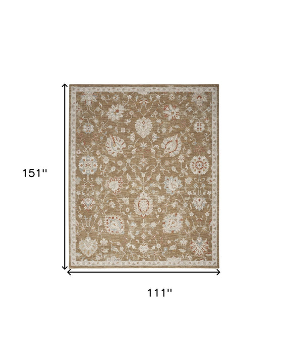 9' X 13' Floral Power Loom Distressed Area Rug With Fringe - Brown