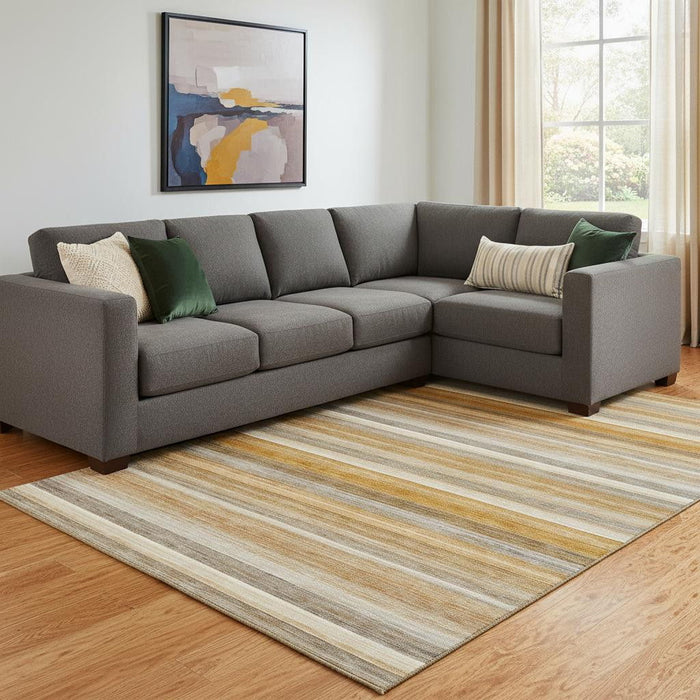 10' X 14' Striped Washable Area Rug With UV Protection (648052) - Rust / Gray / Ivory