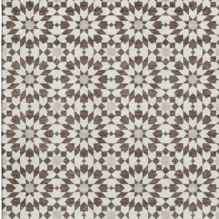 8' X 10' Geometric Washable Area Rug With UV Protection - Brown And Ivory