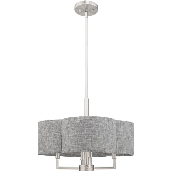 17" Four Light Dimmable Chandelier With Shades - Nickel / Pearl Silver