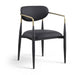 Black-legged vegan leather upholstered dining arm chair from Meridian Furniture with a sleek, modern design and cushioned seat.
