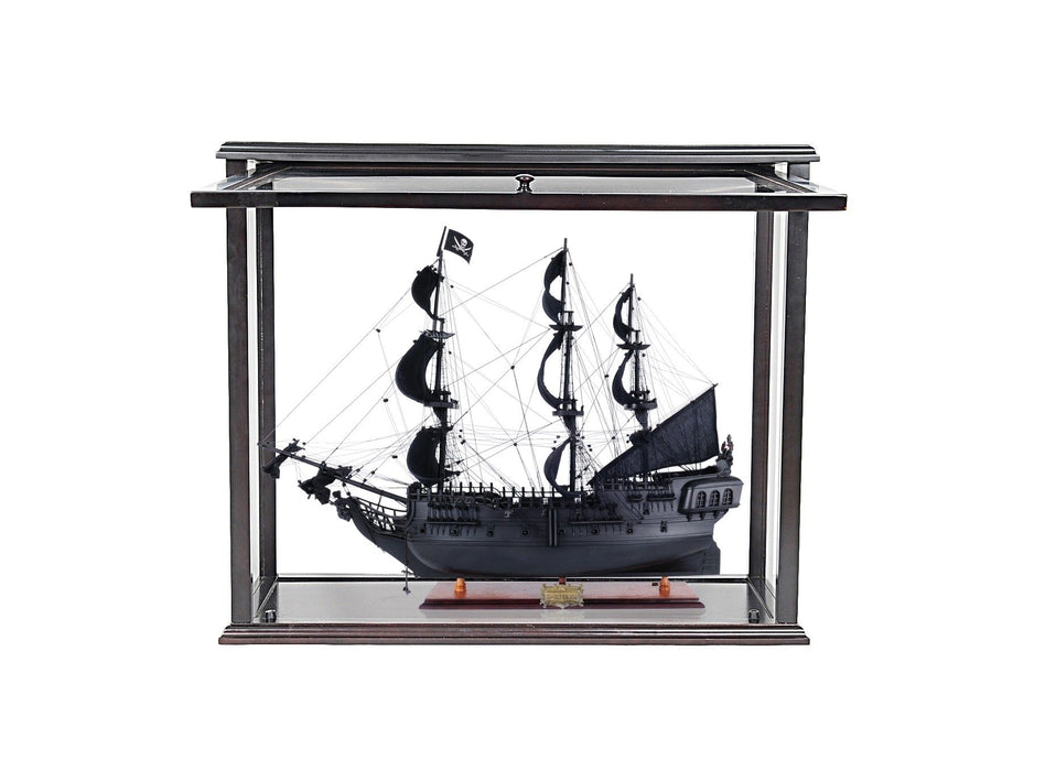 Hand Painted Pirate Medium Open Display Case Model Boat - Black / Pearl