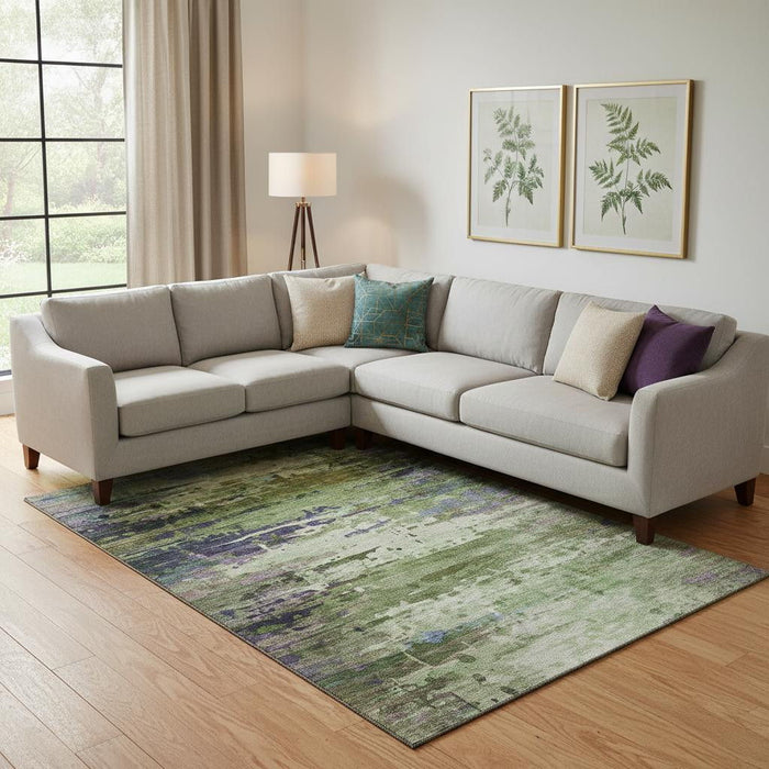 10' X 14' Abstract Washable Area Rug With UV Protection (715447) - Green / Purple