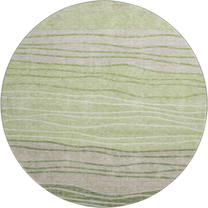8' Striped Washable Round Rug With UV Protection - Artichoke Green And Taupe