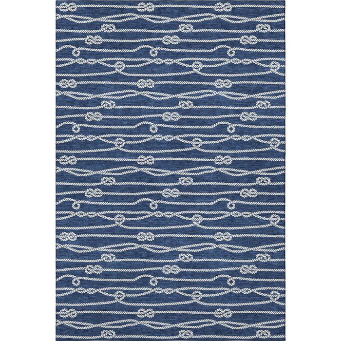 10' X 14' Nautical Washable Area Rug With UV Protection - Navy Blue / Ivory