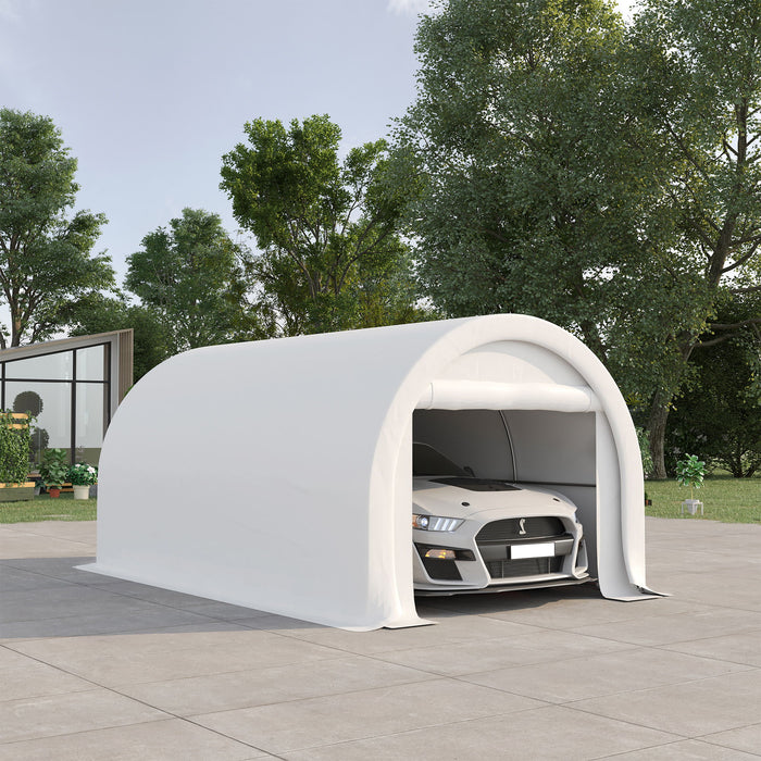 Giga Outsunny 10x16 ft portable carport with UV-protected canopy, large zipper door, suitable for cars, boats, motorcycles, and outdoor storage
