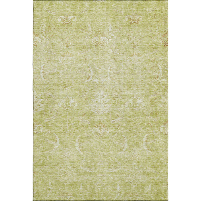 10' X 14' Damask Washable Area Rug With UV Protection (683908) - Artichoke Green / Ivory