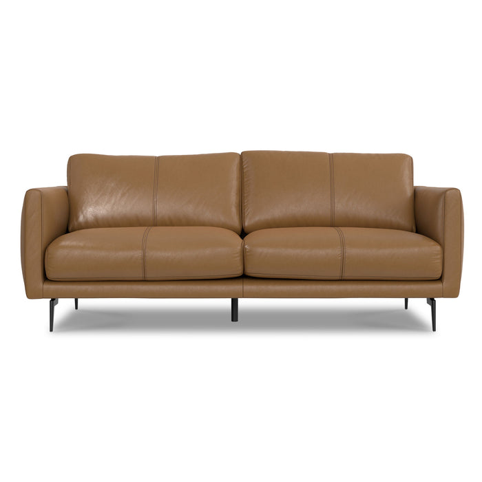 81" Leather Sofa With Black Legs - Brown