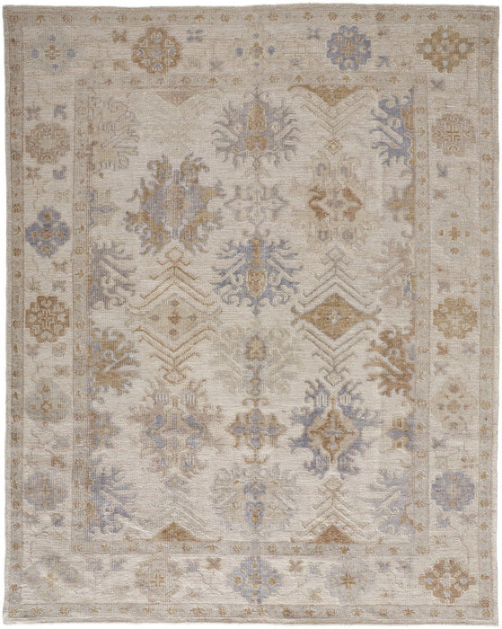 5' x 8' Floral Hand Knotted Area Rug - Ivory And Blue