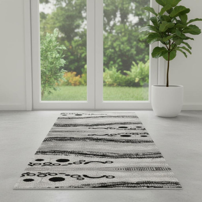7' Geometric Runner Rug (609629) - Gray / Black