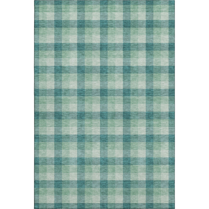 10' X 14' Plaid Washable Area Rug With UV Protection (682589) - Aqua / Ivory / Green