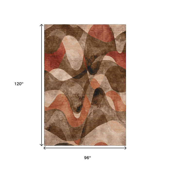 8' X 10' Abstract Washable Area Rug With UV Protection (648068) - Chocolate / Beige / Copper