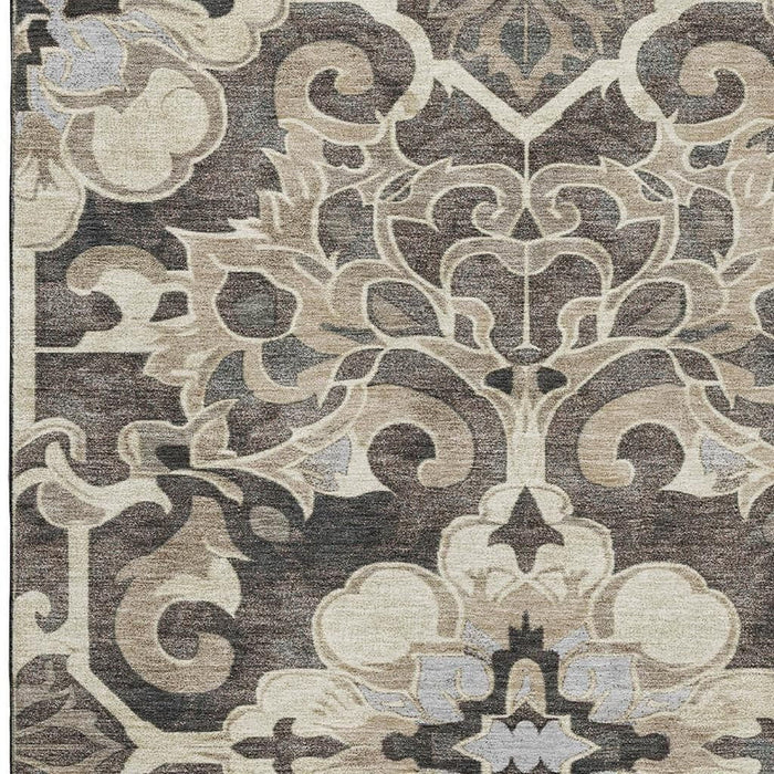 10' X 14' Floral Medallion Washable Area Rug With UV Protection (709072) - Chocolate / Ivory / Gray