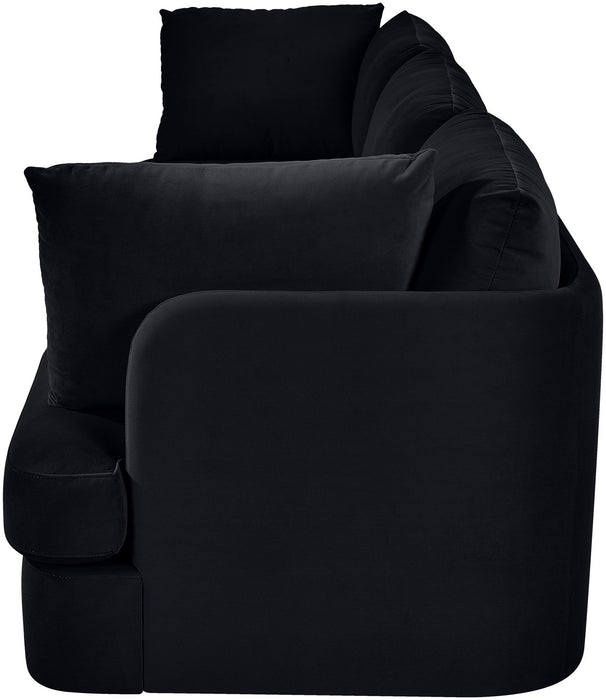 Meridian Furniture velvet upholstered 3-piece stationary sectional sofa with plush cushions and modern design.