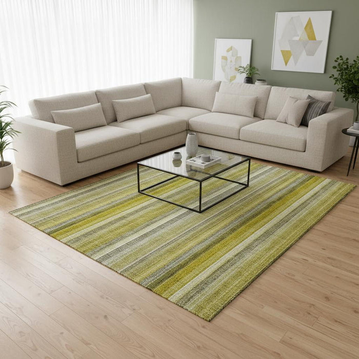 10' X 14' Striped Washable Area Rug With UV Protection (648376) - Gold / Ivory