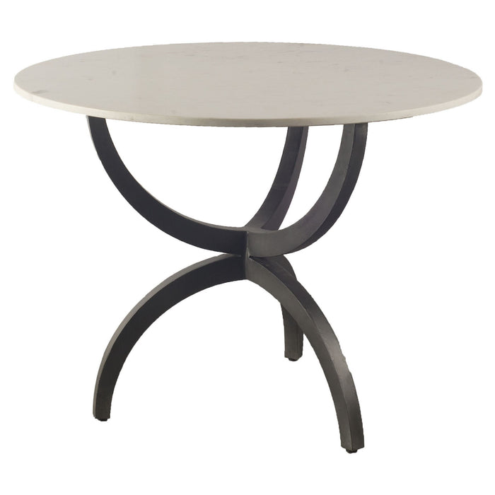 40" Rounded Marble And Metal Three Leg Base Dining Table - Black