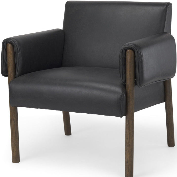 Faux Leather And Solid Wood Arm Chair - Black / Dark Brown