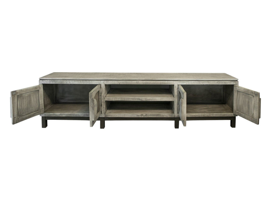 Solid Wood Cabinet Enclosed Storage Distressed TV Stand - White