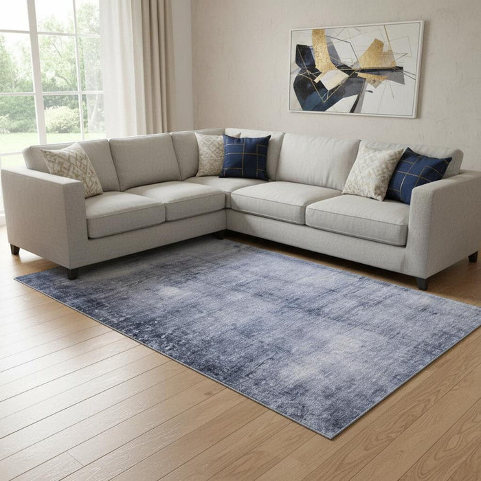8' X 10' Abstract Washable Area Rug With UV Protection (651116) - Navy Blue / Ivory