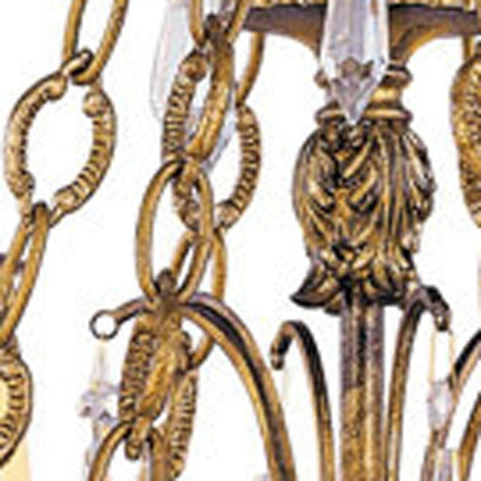 Gold 41-inch six-light metal chandelier with shades, dimmable HomeRoots chandelier hanging with decorative shades and modern design.