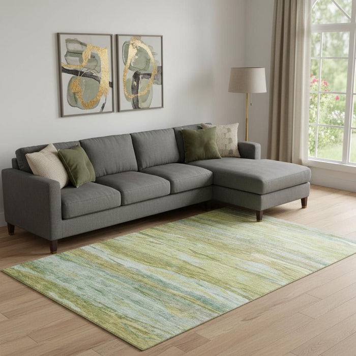 10' X 14' Abstract Washable Area Rug With UV Protection (708529) - Sage / Gray / Aqua