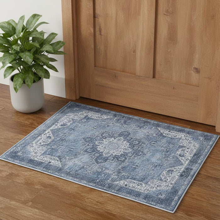 3' X 5' Floral Distressed Area Rug (573787) - Blue / Ivory