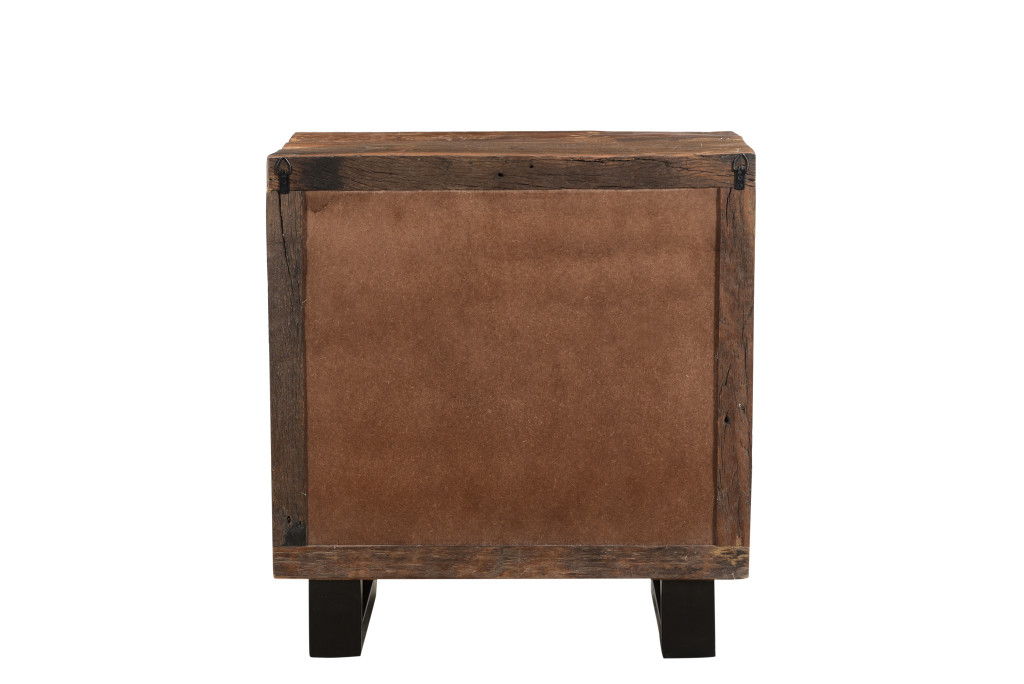Three Drawer Wood And Metal Nightstand - Distressed Dark Brown