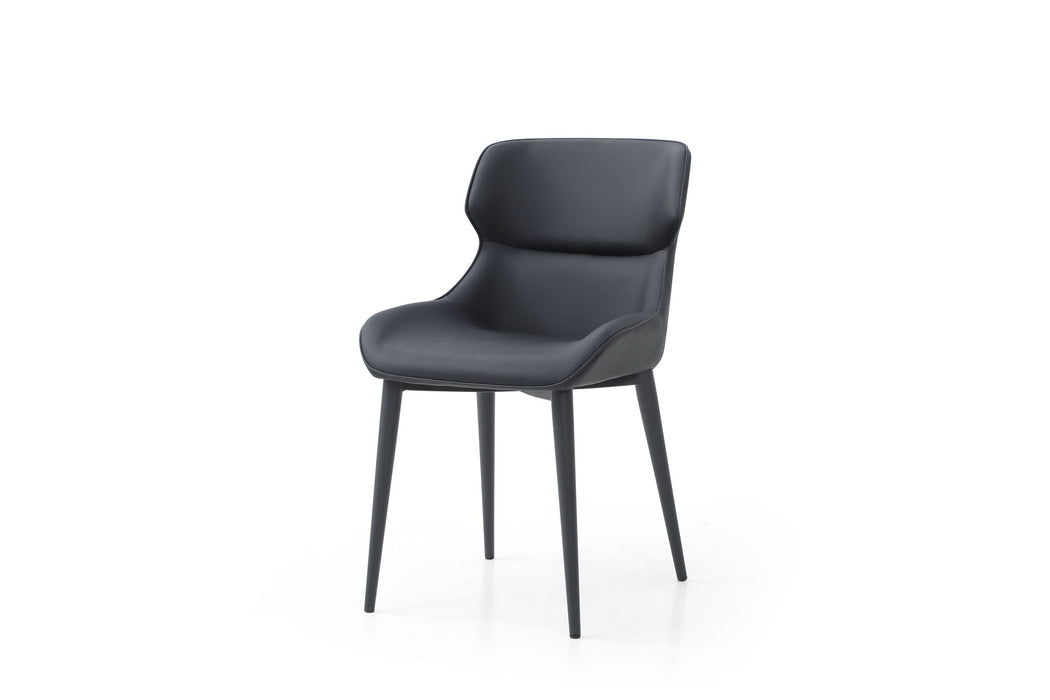 Faux Leather Steel Wing Back Dining Side Chair - Black