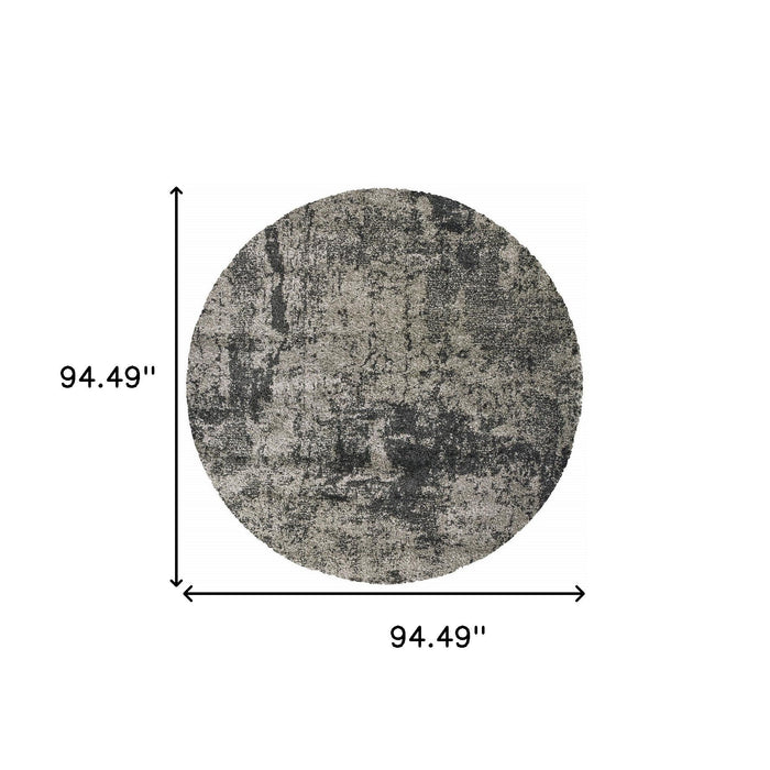8' Round Abstract Power Loom Stain Resistant Area Rug - Gray