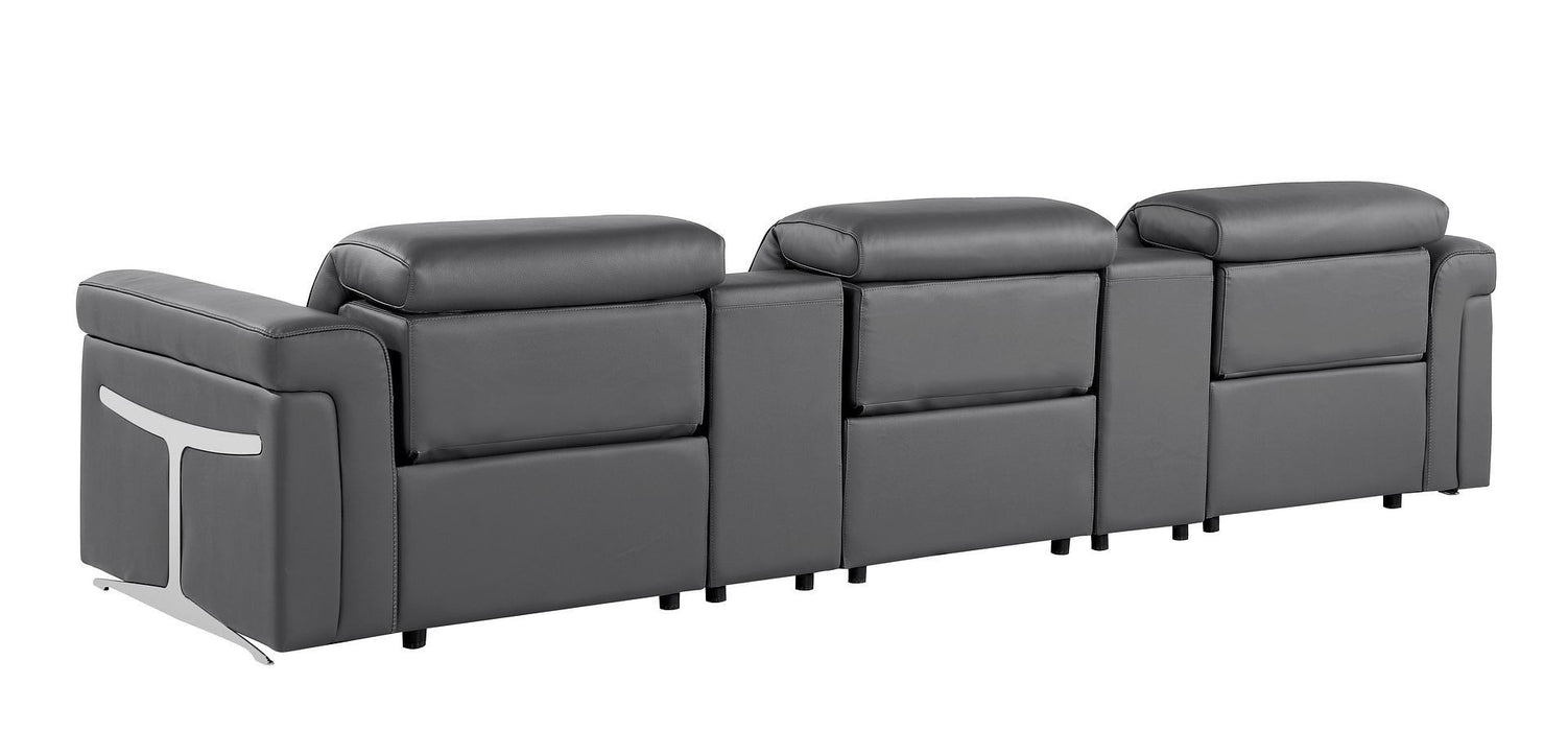 Top Grain Leather Reclining Metal USB Sofa (720367) - Dark Gray