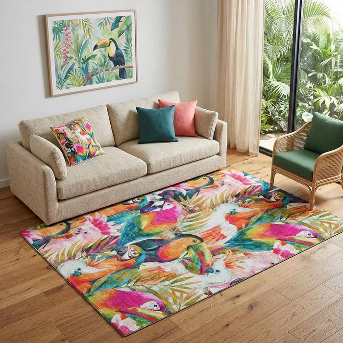 5' X 8' Geometric Washable Area Rug With UV Protection (646333) - Rainbow / Ivory