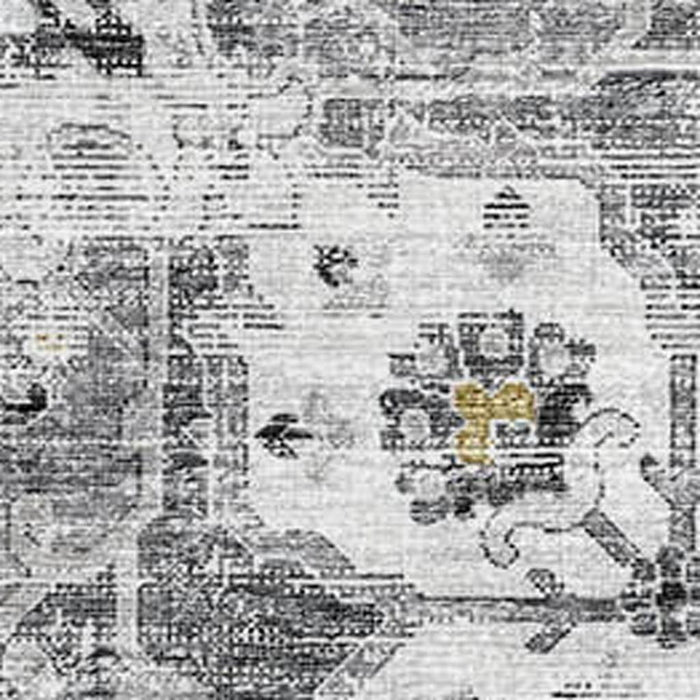 10' X 14' Floral Medallion Distressed Washable Area Rug With UV Protection (644532) - Light Gray / Ivory / Gold