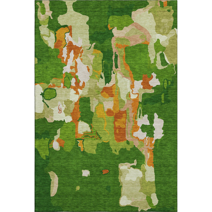10' X 14' Abstract Washable Area Rug With UV Protection (680717) - Green / Copper / Orange